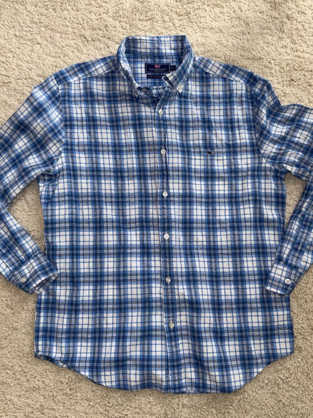 Vineyard Vines Mens Size L Classic Fit Tucker Shirt Stretch Blue Plaid
